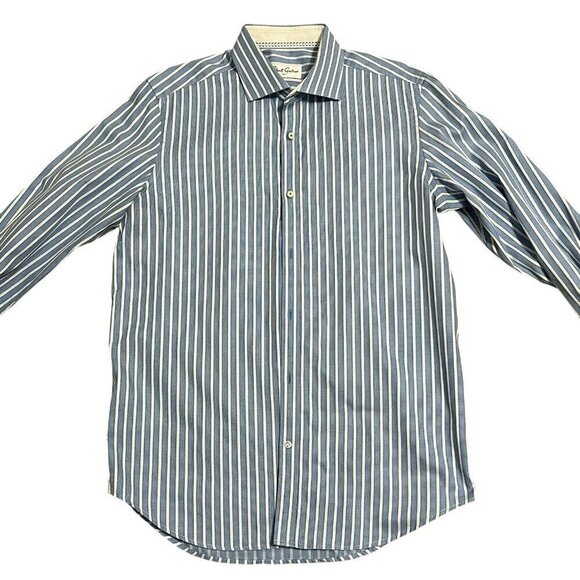 Robert Graham Long Sleeve Striped Shirt 15/41 Blue White Button Front - Picture 3 of 6